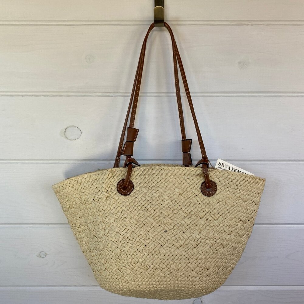 Saks Fifth Avenue Natural Straw Tote with Brown Leather Straps - Picture 3 of 11